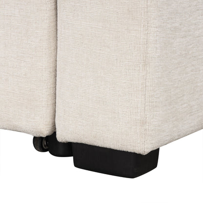 Modular Chenille Pull-Out Sleeper Sofa with Movable Storage Ottoman and USB Ports for Living Room