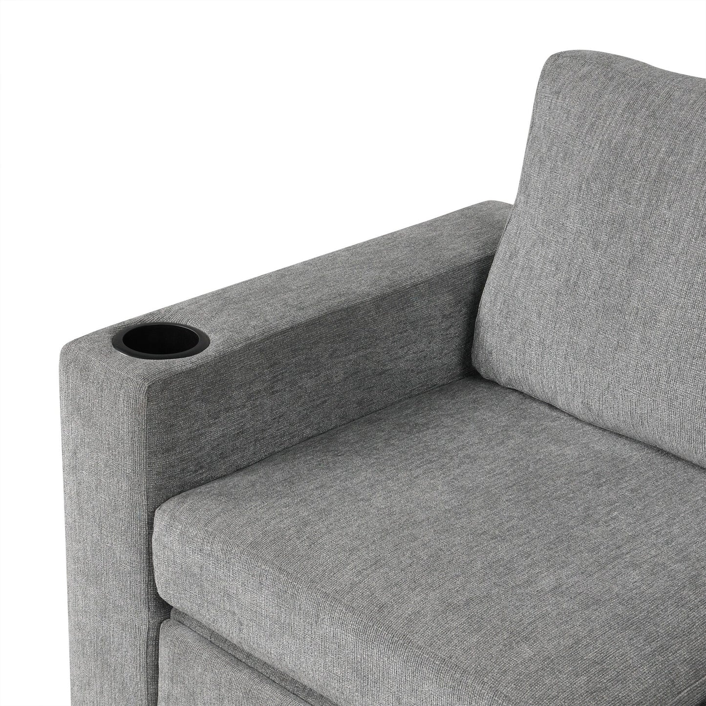 Modular Chenille Pull-Out Sleeper Sofa with Movable Storage Ottoman and USB Ports for Living Room