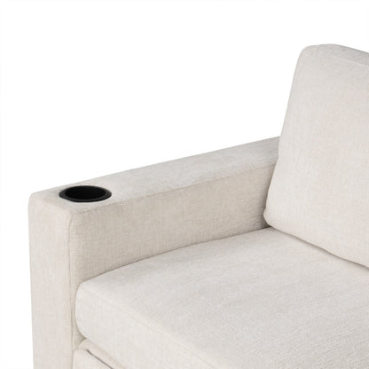 Modular Chenille Pull-Out Sleeper Sofa with Movable Storage Ottoman and USB Ports for Living Room