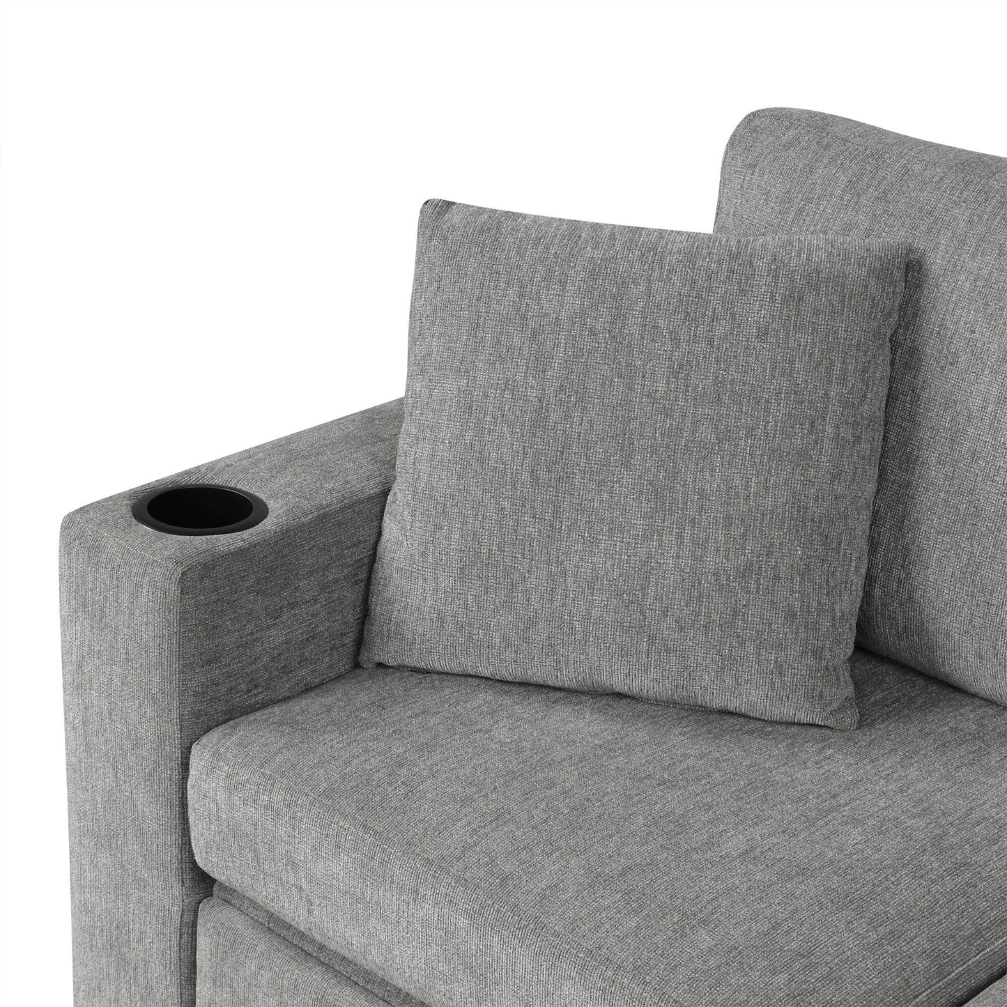 Modular Chenille Pull-Out Sleeper Sofa with Movable Storage Ottoman and USB Ports for Living Room