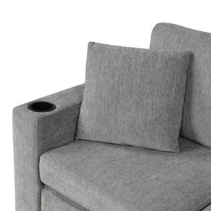 Modular Chenille Pull-Out Sleeper Sofa with Movable Storage Ottoman and USB Ports for Living Room