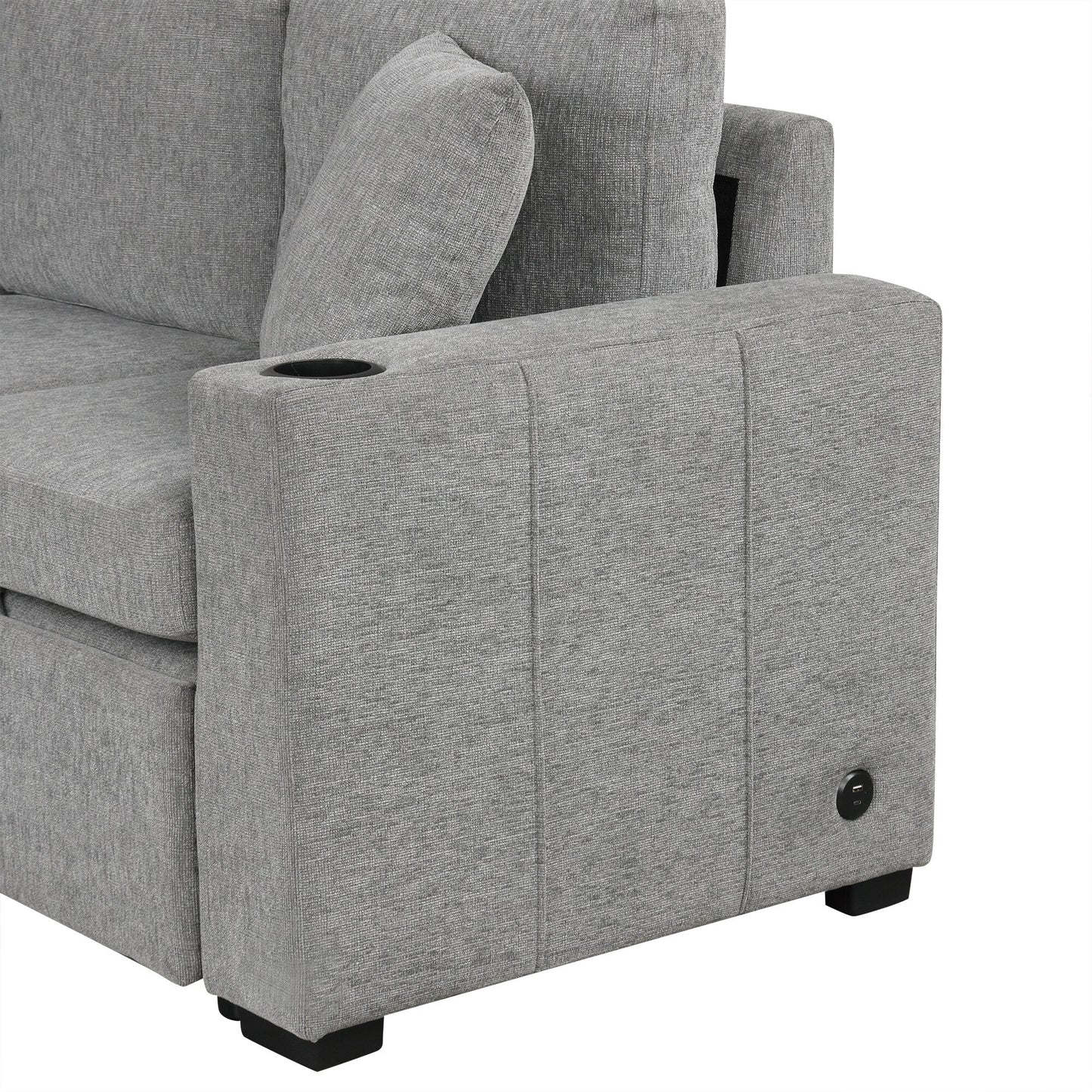 Modular Chenille Pull-Out Sleeper Sofa with Movable Storage Ottoman and USB Ports for Living Room