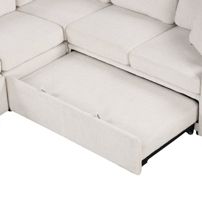 Modular Chenille Pull-Out Sleeper Sofa with Movable Storage Ottoman and USB Ports for Living Room