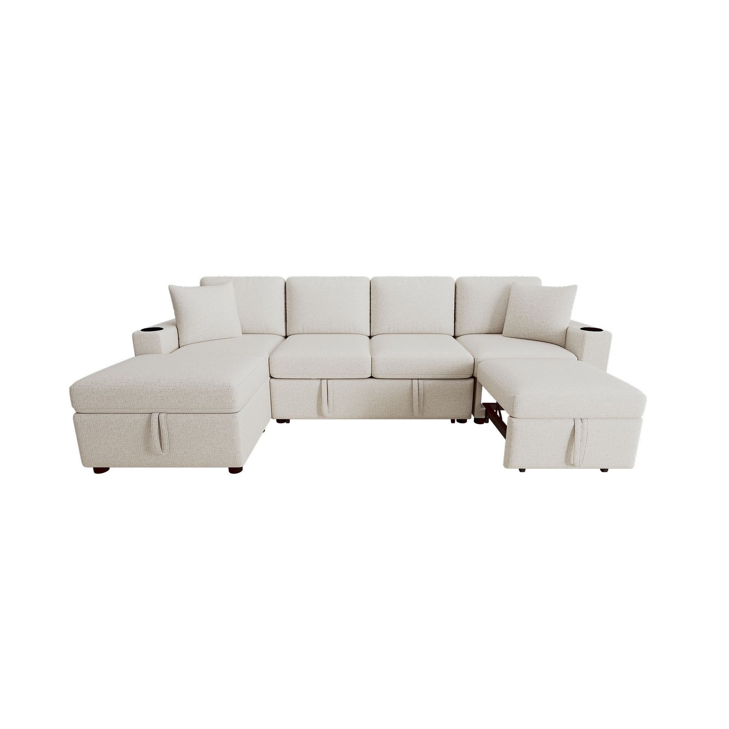 Modular Chenille Pull-Out Sleeper Sofa with Movable Storage Ottoman and USB Ports for Living Room