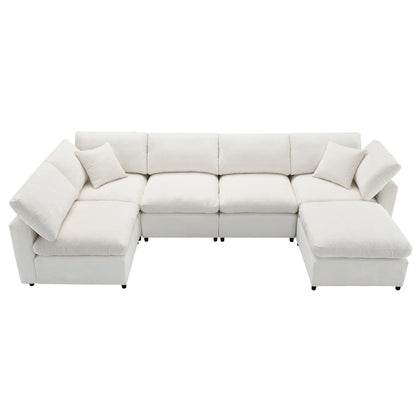 Modular Cloud Sofa Bed,Chenille Sectional Couch Set With Ottoman,Free Combination,Convertible U Shaped Sleeper Sofa
