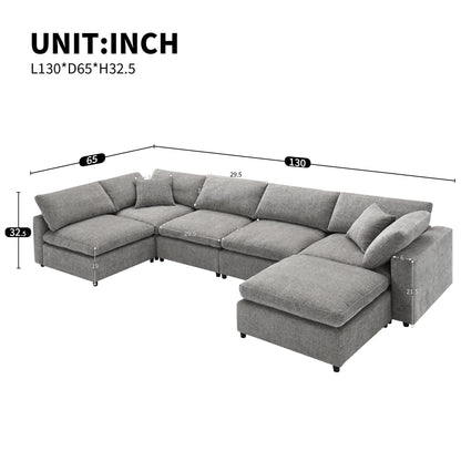 Modular Cloud Sofa Bed,Chenille Sectional Couch Set With Ottoman,Free Combination,Convertible U Shaped Sleeper Sofa