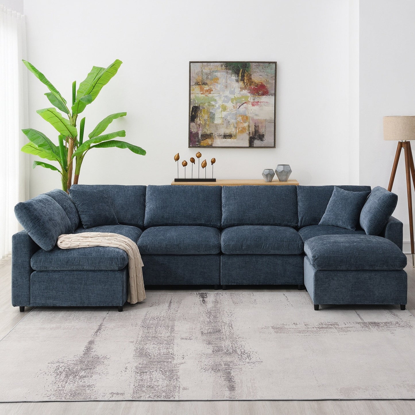 Modular Cloud Sofa Bed,Chenille Sectional Couch Set With Ottoman,Free Combination,Convertible U Shaped Sleeper Sofa