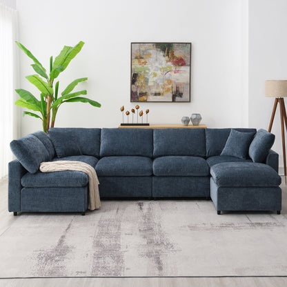 Modular Cloud Sofa Bed,Chenille Sectional Couch Set With Ottoman,Free Combination,Convertible U Shaped Sleeper Sofa