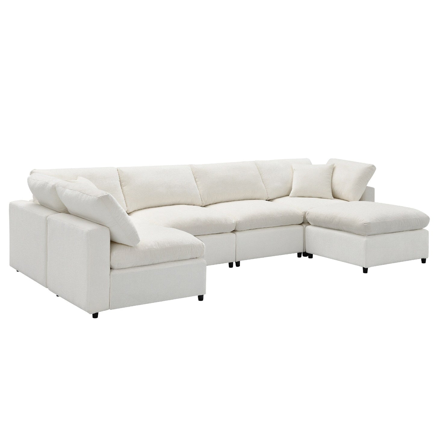 Modular Cloud Sofa Bed,Chenille Sectional Couch Set With Ottoman,Free Combination,Convertible U Shaped Sleeper Sofa