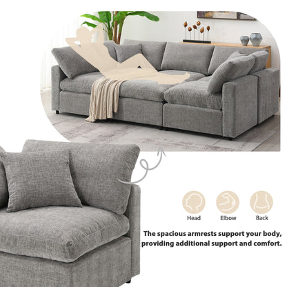 Modular Cloud Sofa Bed,Chenille Sectional Couch Set With Ottoman,Free Combination,Convertible U Shaped Sleeper Sofa