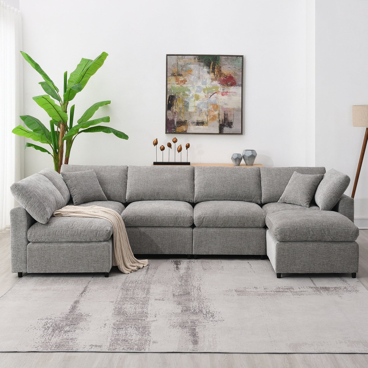 Modular Cloud Sofa Bed,Chenille Sectional Couch Set With Ottoman,Free Combination,Convertible U Shaped Sleeper Sofa