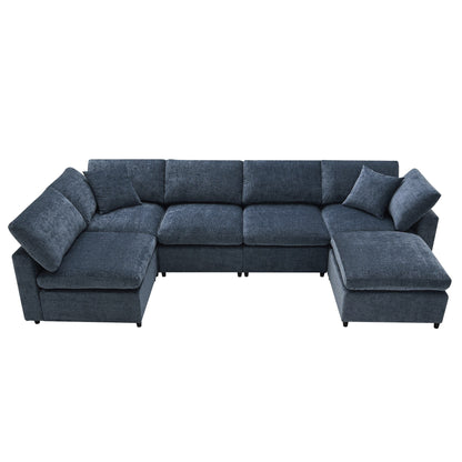 Modular Cloud Sofa Bed,Chenille Sectional Couch Set With Ottoman,Free Combination,Convertible U Shaped Sleeper Sofa