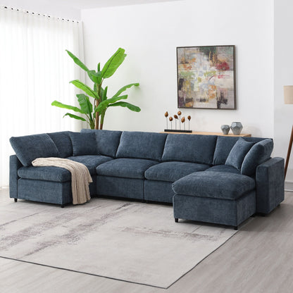 Modular Cloud Sofa Bed,Chenille Sectional Couch Set With Ottoman,Free Combination,Convertible U Shaped Sleeper Sofa