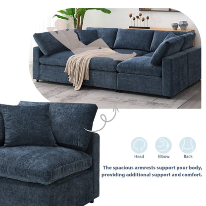 Modular Cloud Sofa Bed,Chenille Sectional Couch Set With Ottoman,Free Combination,Convertible U Shaped Sleeper Sofa