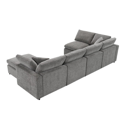 Modular Cloud Sofa Bed,Chenille Sectional Couch Set With Ottoman,Free Combination,Convertible U Shaped Sleeper Sofa