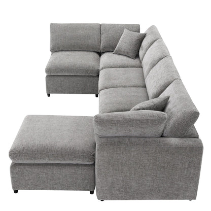 Modular Cloud Sofa Bed,Chenille Sectional Couch Set With Ottoman,Free Combination,Convertible U Shaped Sleeper Sofa
