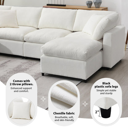 Modular Cloud Sofa Bed,Chenille Sectional Couch Set With Ottoman,Free Combination,Convertible U Shaped Sleeper Sofa