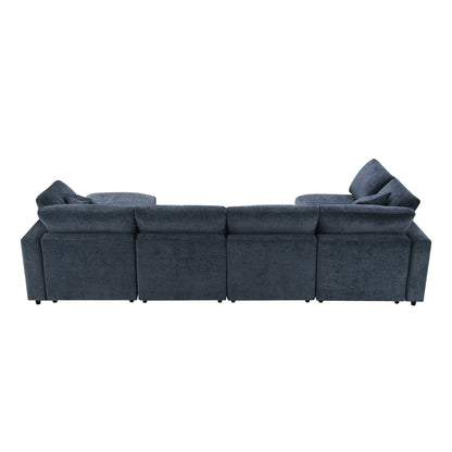 Modular Cloud Sofa Bed,Chenille Sectional Couch Set With Ottoman,Free Combination,Convertible U Shaped Sleeper Sofa