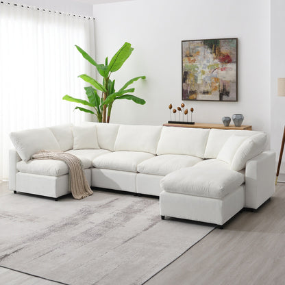 Modular Cloud Sofa Bed,Chenille Sectional Couch Set With Ottoman,Free Combination,Convertible U Shaped Sleeper Sofa