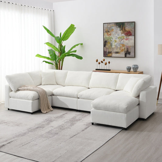 Modular Cloud Sofa Bed,Chenille Sectional Couch Set With Ottoman,Free Combination,Convertible U Shaped Sleeper Sofa