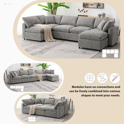 Modular Cloud Sofa Bed,Chenille Sectional Couch Set With Ottoman,Free Combination,Convertible U Shaped Sleeper Sofa