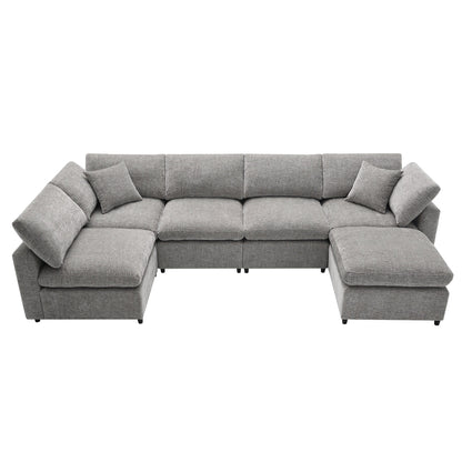 Modular Cloud Sofa Bed,Chenille Sectional Couch Set With Ottoman,Free Combination,Convertible U Shaped Sleeper Sofa