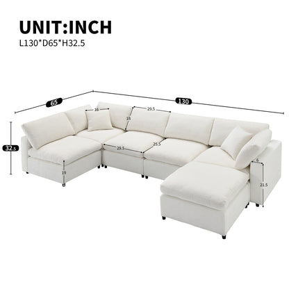 Modular Cloud Sofa Bed,Chenille Sectional Couch Set With Ottoman,Free Combination,Convertible U Shaped Sleeper Sofa