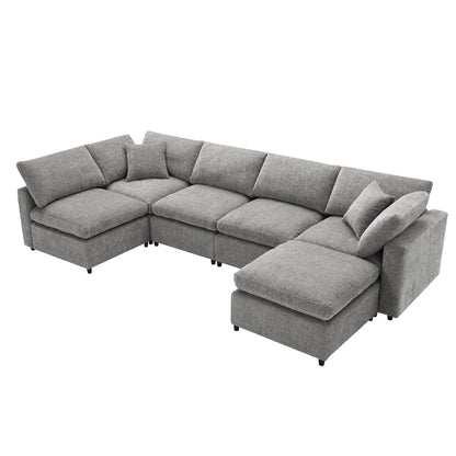 Modular Cloud Sofa Bed,Chenille Sectional Couch Set With Ottoman,Free Combination,Convertible U Shaped Sleeper Sofa