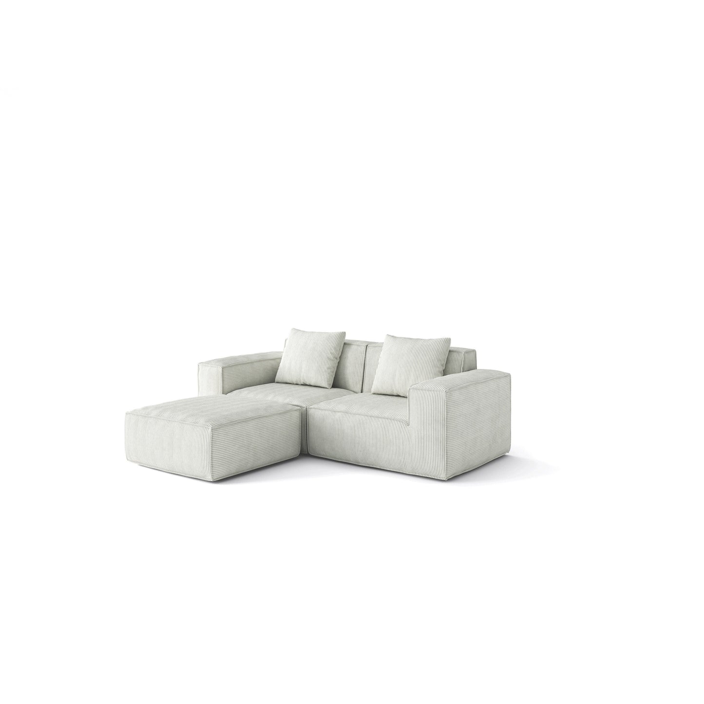 Modular Convertible Sofa Bed 2 Seater with Footrest White Cloud Velvet