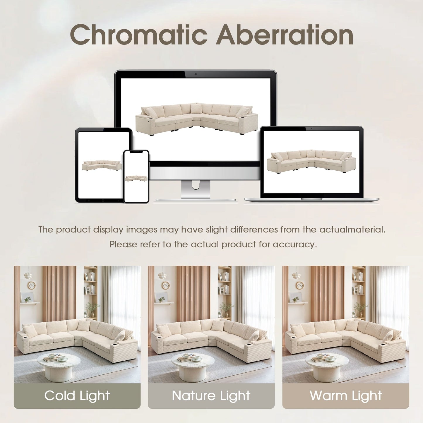 Modular Corduroy L-Shaped Sectional Sofa with Armrest Storage, USB Ports and Cup Holders for Living Room Apartment