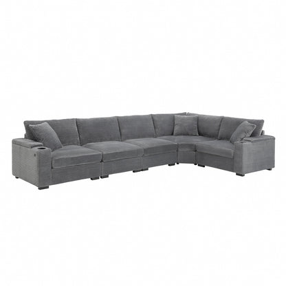 Modular Corduroy L-Shaped Sectional Sofa with Armrest Storage, USB Ports and Cup Holders for Living Room Apartment