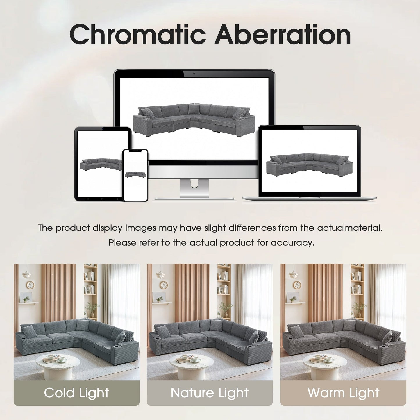 Modular Corduroy L-Shaped Sectional Sofa with Armrest Storage, USB Ports and Cup Holders for Living Room Apartment