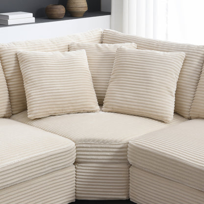 Modular Corduroy L-Shaped Sectional Sofa with Armrest Storage, USB Ports and Cup Holders for Living Room Apartment