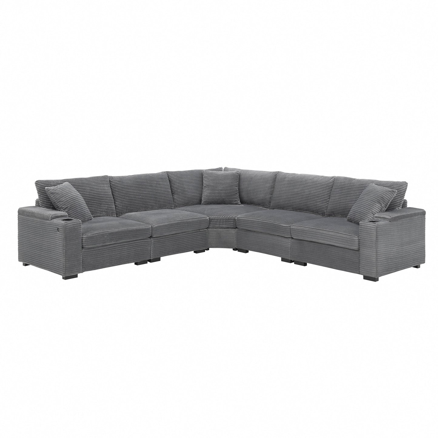 Modular Corduroy L-Shaped Sectional Sofa with Armrest Storage, USB Ports and Cup Holders for Living Room Apartment
