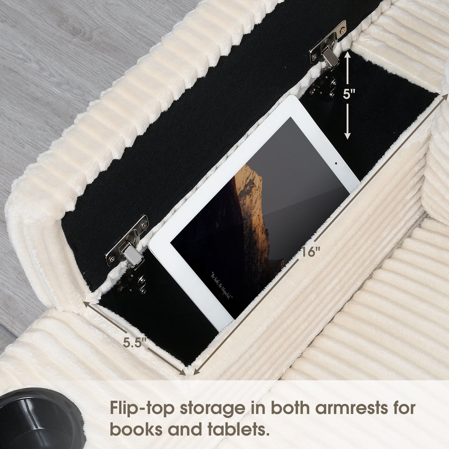 Modular Corduroy L-Shaped Sectional Sofa with Armrest Storage, USB Ports and Cup Holders for Living Room Apartment