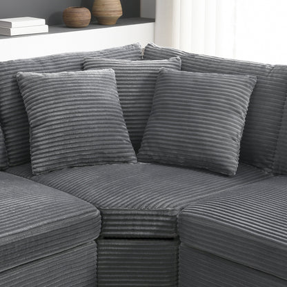 Modular Corduroy L-Shaped Sectional Sofa with Armrest Storage, USB Ports and Cup Holders for Living Room Apartment