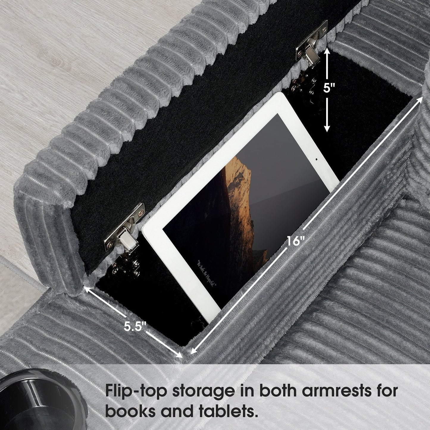 Modular Corduroy L-Shaped Sectional Sofa with Armrest Storage, USB Ports and Cup Holders for Living Room Apartment