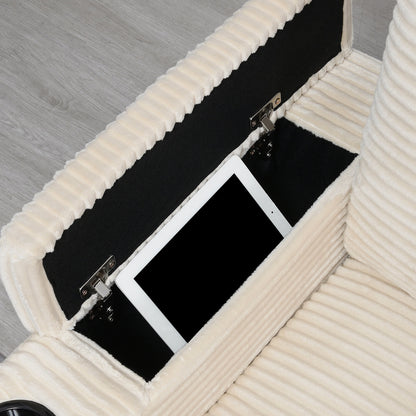 Modular Corduroy L-Shaped Sectional Sofa with Armrest Storage, USB Ports and Cup Holders for Living Room Apartment