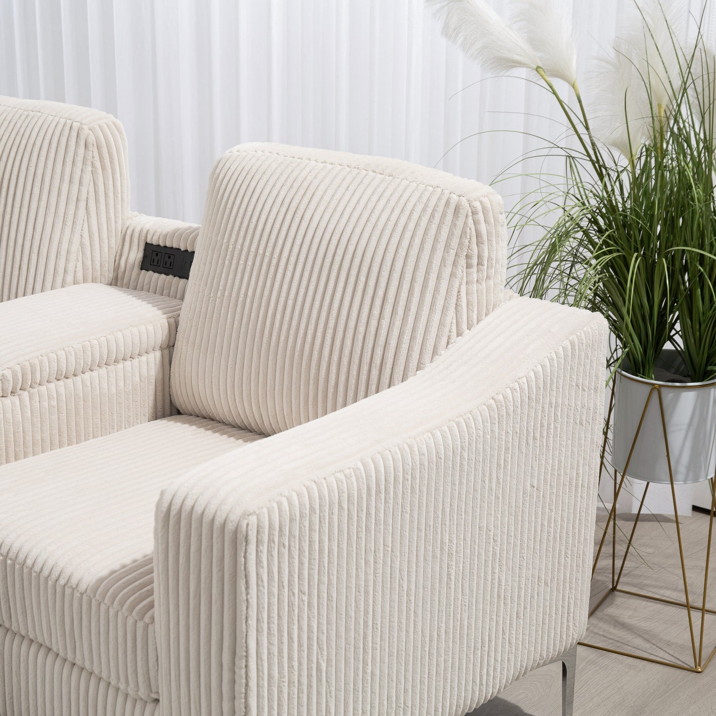 Modular Corduroy Sectional Sofa Convertible 6-Seat Couch with USB Ports, Storage Ottomans and Cup Holder for Living Room