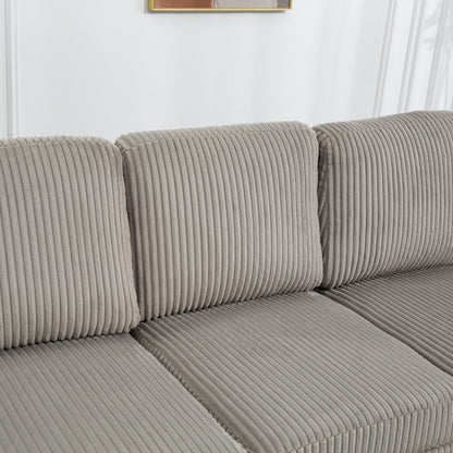 Modular Corduroy Sectional Sofa Convertible 6-Seat Couch with USB Ports, Storage Ottomans and Cup Holder for Living Room
