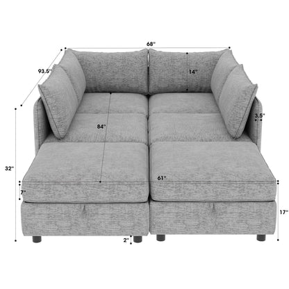 Modular Fabric Sectional Sofa Convertible Sofa Bed Set Sleeper Sofa with Storage Seats for Living Room