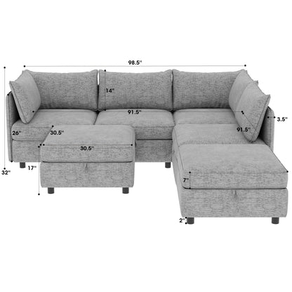 Modular Fabric Sectional Sofa Convertible Sofa Bed Set Sleeper Sofa with Storage Seats for Living Room
