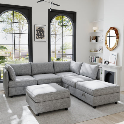Modular Fabric Sectional Sofa Convertible Sofa Bed Set Sleeper Sofa with Storage Seats for Living Room