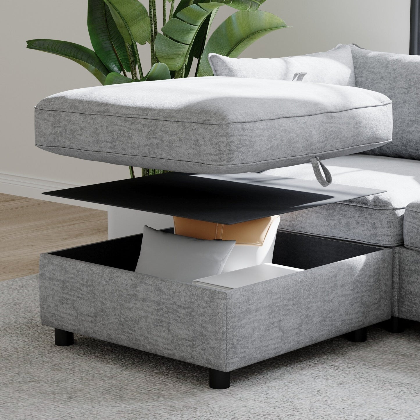 Modular Fabric Sectional Sofa Convertible Sofa Bed Set Sleeper Sofa with Storage Seats for Living Room