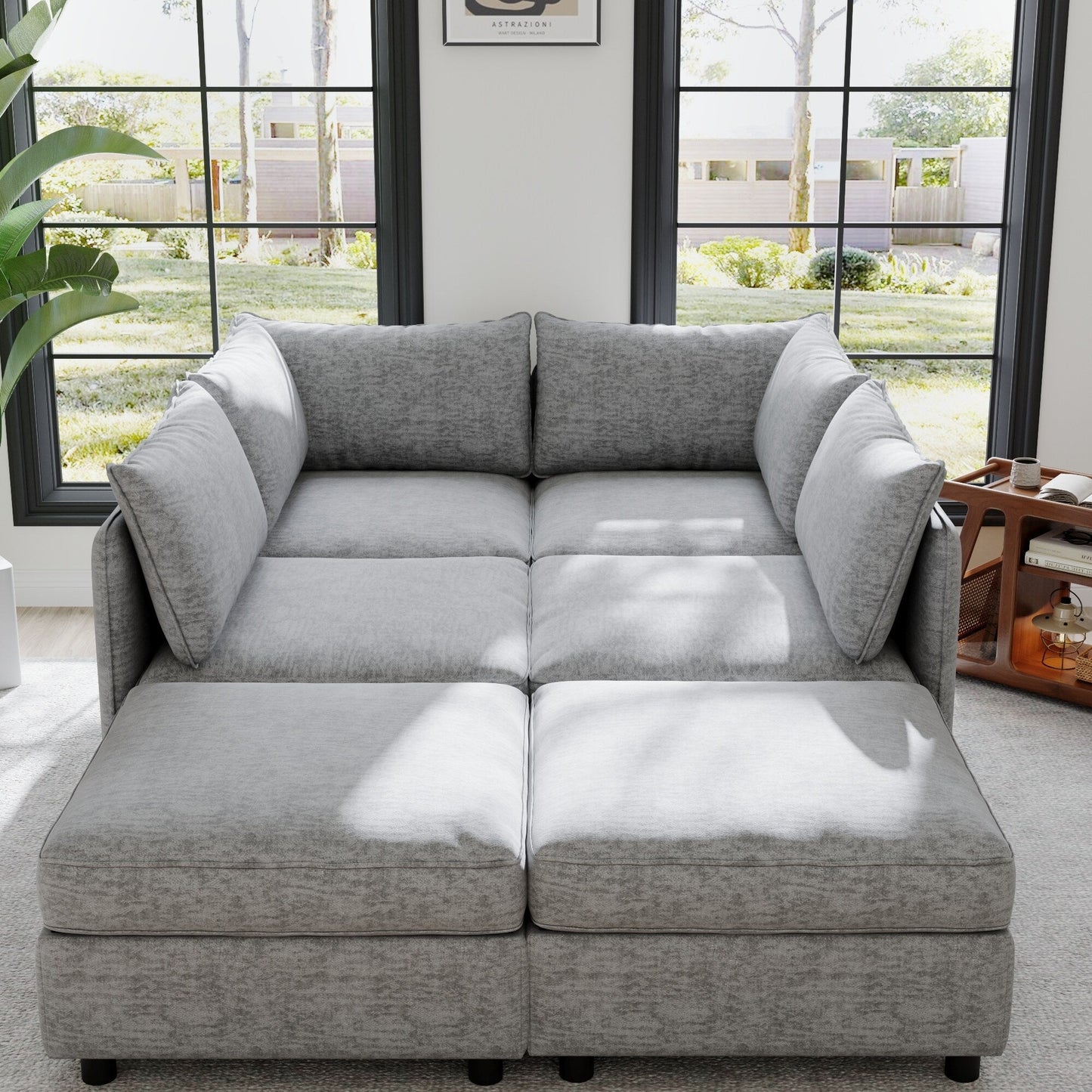 Modular Fabric Sectional Sofa Convertible Sofa Bed Set Sleeper Sofa with Storage Seats for Living Room