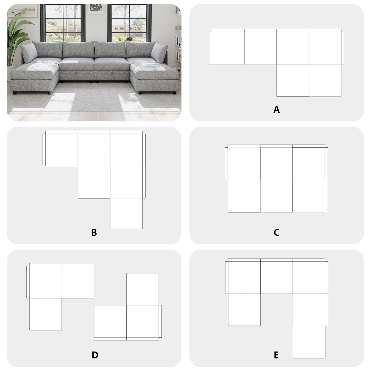 Modular Fabric Sectional Sofa Convertible Sofa Bed Set Sleeper Sofa with Storage Seats for Living Room