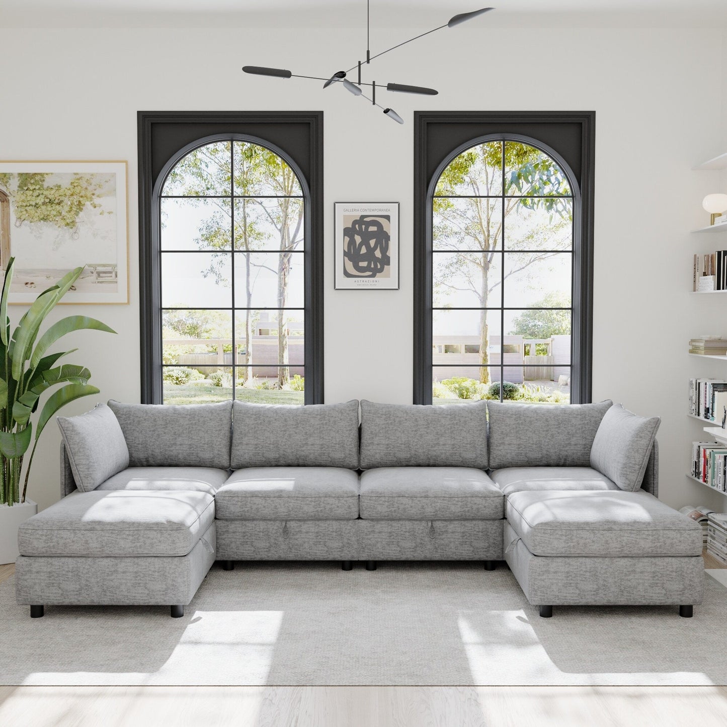 Modular Fabric Sectional Sofa Convertible Sofa Bed Set Sleeper Sofa with Storage Seats for Living Room