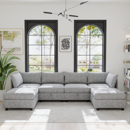 Modular Fabric Sectional Sofa Convertible Sofa Bed Set Sleeper Sofa with Storage Seats for Living Room