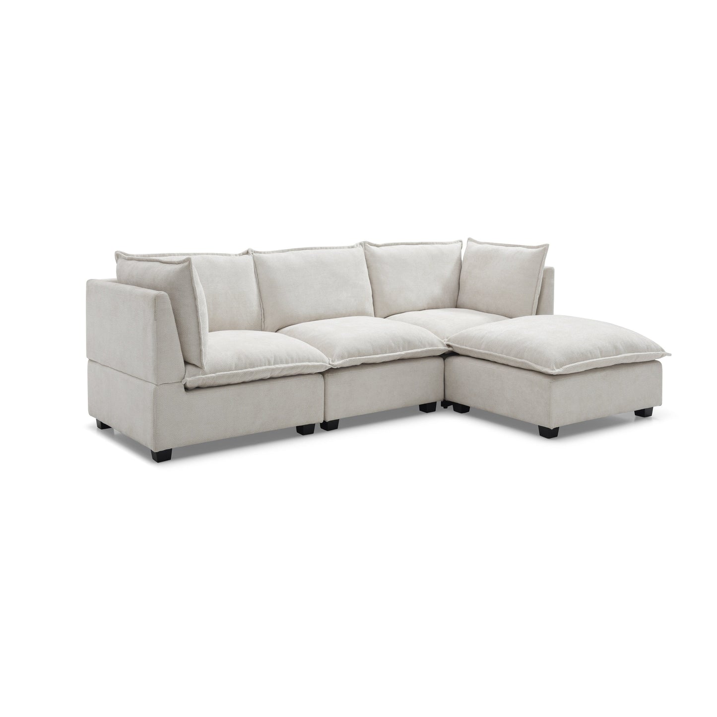 Modular L-Shape Linen Sectional Sofa with Reversible Ottoman, Soft Duck Down Cushions, Perfect for Living Room or Office