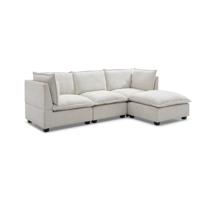 Modular L-Shape Linen Sectional Sofa with Reversible Ottoman, Soft Duck Down Cushions, Perfect for Living Room or Office